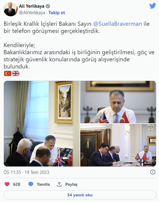 Bakan Yerlikaya, İngiliz mevkidaşı ile görüştü
